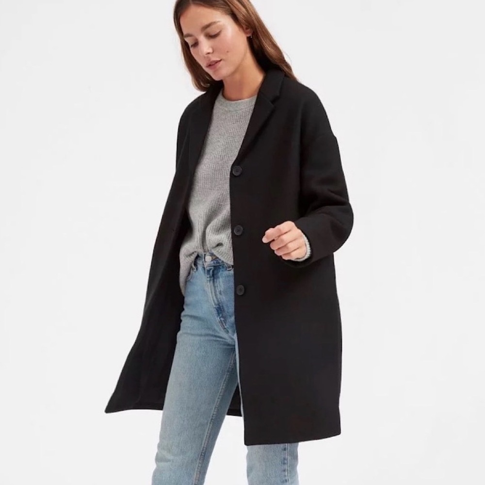 Everlane Coat Wool Cocoon Winter Long Jacket Dark Navy Sz 0